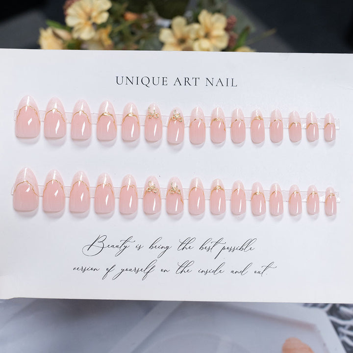 Decorative Stiletto Press-On Nails with Elegant Gold Accents