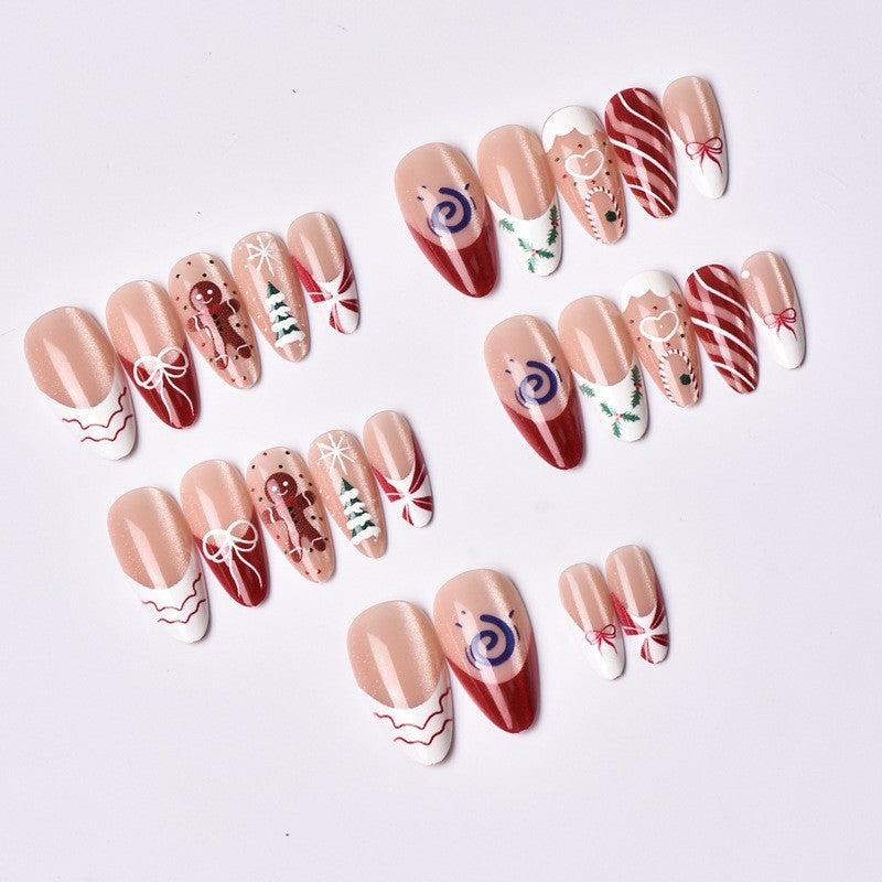 Christmas art nail set with festive gingerbread and Christmas tree motifs Kalsten