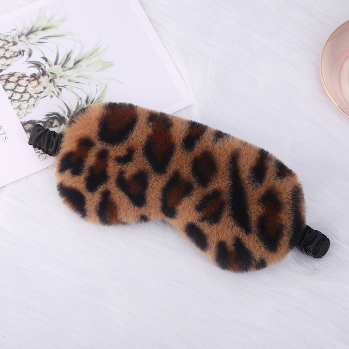 Women's luxury faux fur sleep mask with leopard print, extra soft padding and elastic comfort band Kalsten