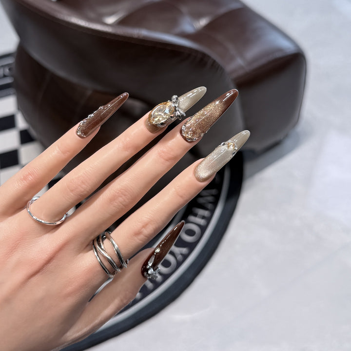 Artistic Stiletto Press-On Nail Set with Gemstone Accents Kalsten