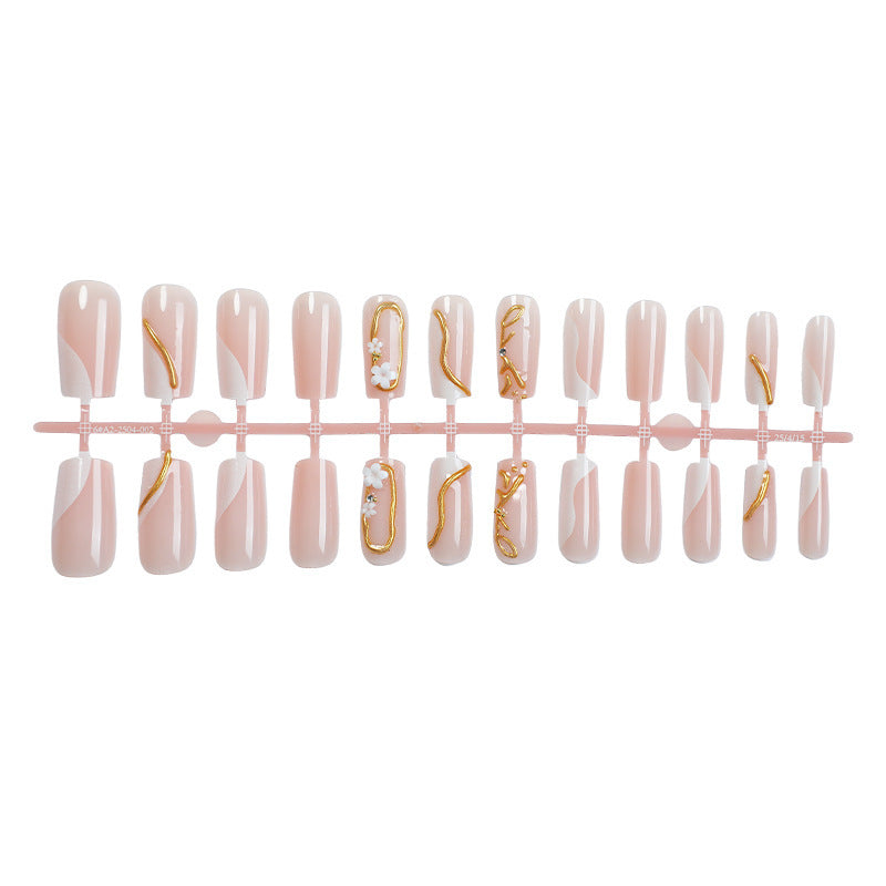 Elegant artificial nail set with golden accents and floral details Kalsten