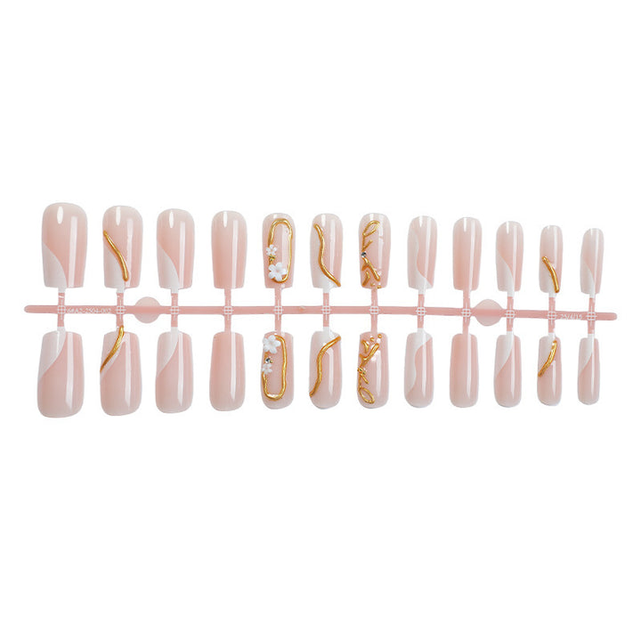 Elegant artificial nail set with golden accents and floral details Kalsten