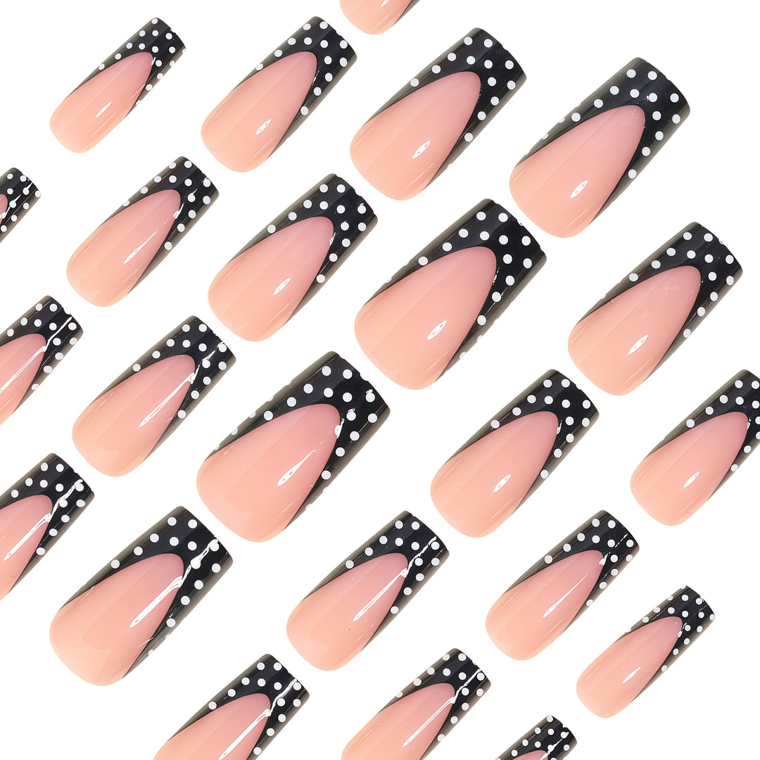 Elegant Polka Dot French Tip Press-On Nails Kalsten