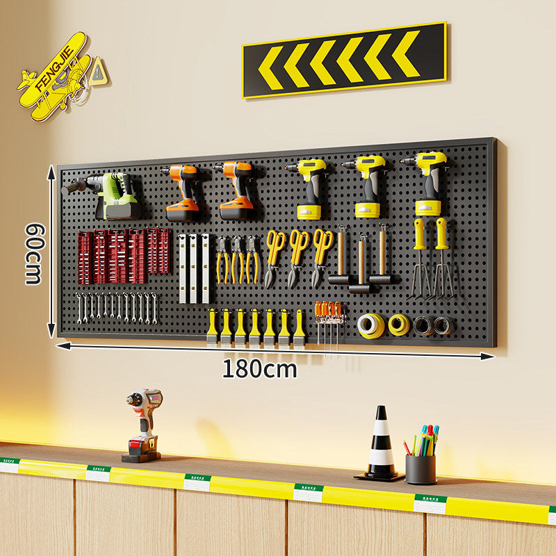 Wall-Mounted Perforated Metal Tool Pegboard Organizer with Magnetic Strip and Multi Hooks