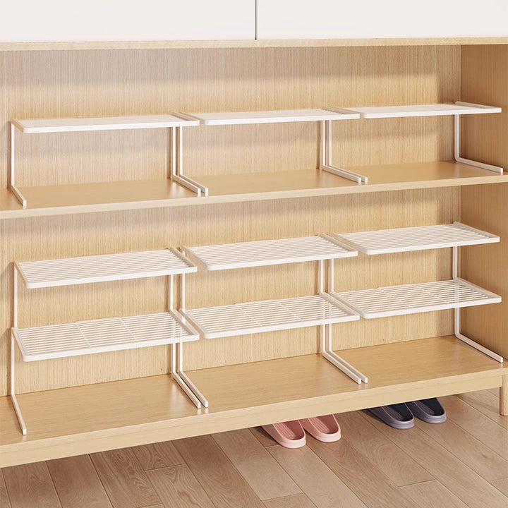 Compact Double-Layer Adjustable Shoe Shelf Riser for Cabinet and Closet