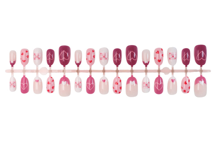 Acrylic nail set with romantic heart motif and creative patterns Kalsten