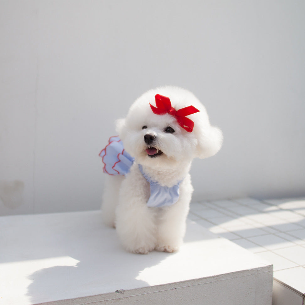 Layered Chiffon Ruffled Halter Pet Dress with Elastic Back and Contrast Trim