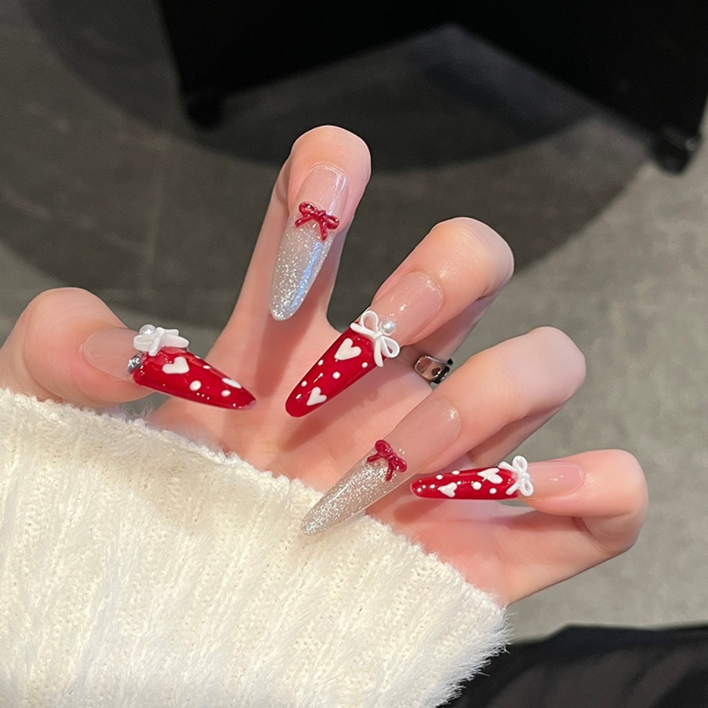 Artistic Stiletto Press-On Nail Art with Glimmering Accents Kalsten
