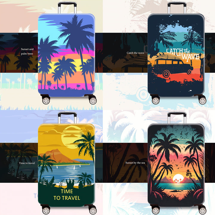 Unisex hard shell trolley printed with tropical sunset design, four wheels, expandable and lightweight, integrated combination lock Kalsten