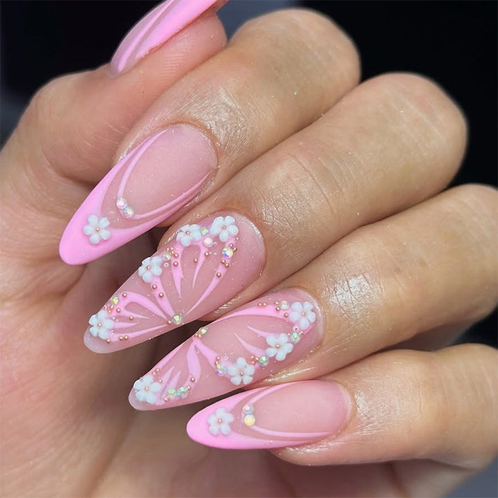 Artificial nail set with elegant flower and glitter decorations Kalsten