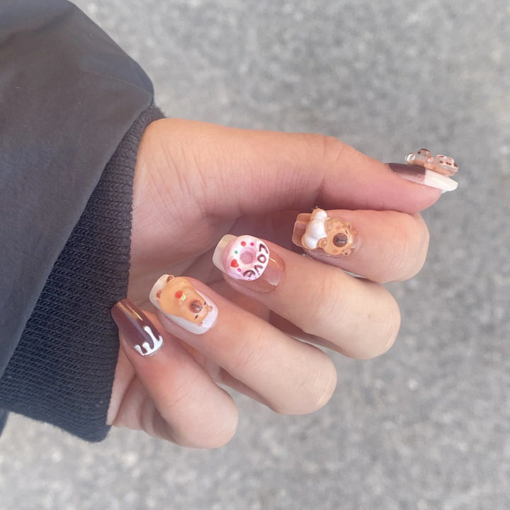 Cute Character-Themed Press-On Nail Set with 3D Bear Designs Kalsten