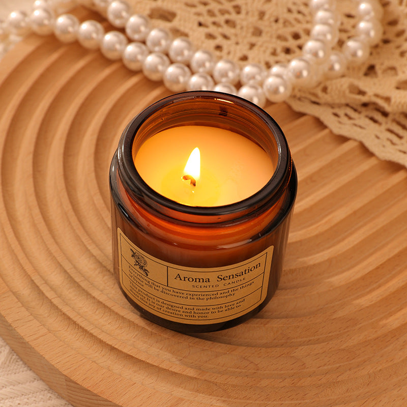 Aromatherapy Scented Soy Glass Jar Candle with Cotton Wick and Vintage Label