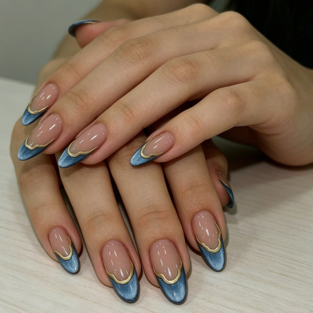 Elegant French Tip Blue Ombre Nail Enhancements Kalsten