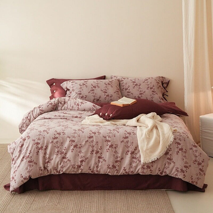 Bedding set made of breathable cotton satin with fine mosaic tile print and reversible function