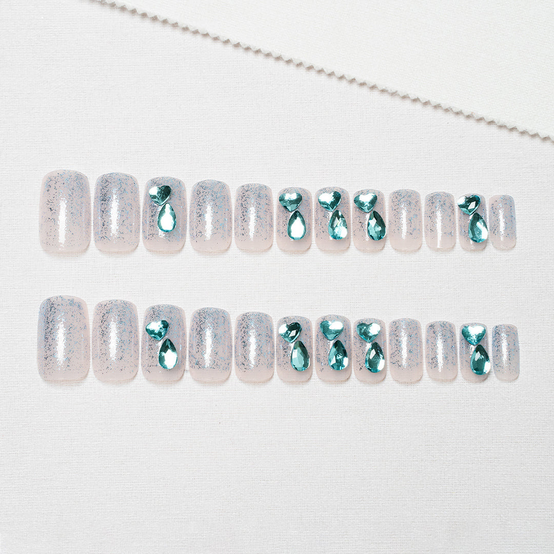 Artistic Press-On Nail Set with Elegant Embellishments