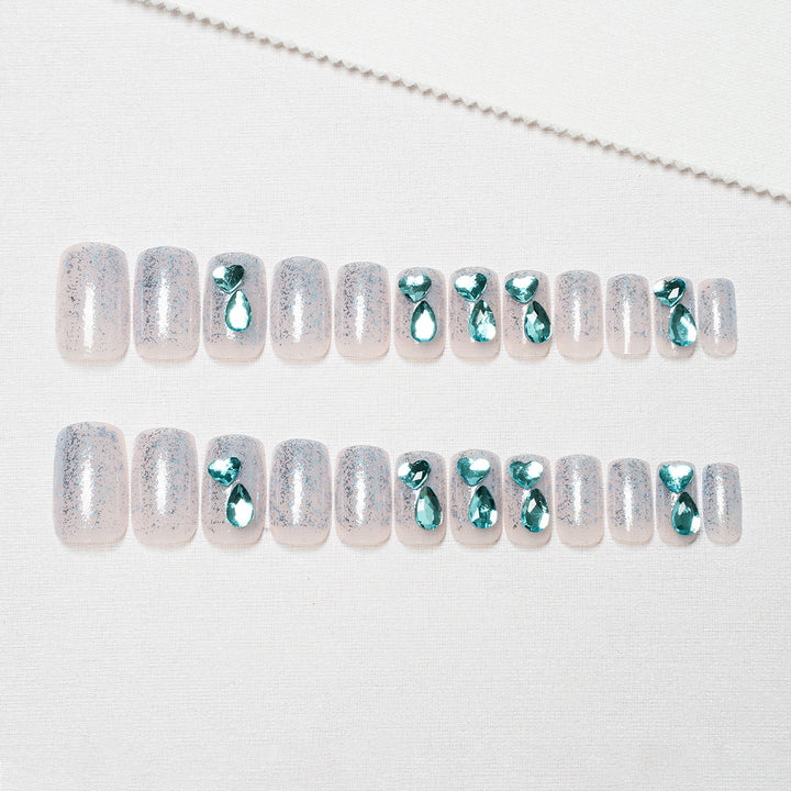 Artistic Press-On Nail Set with Elegant Embellishments