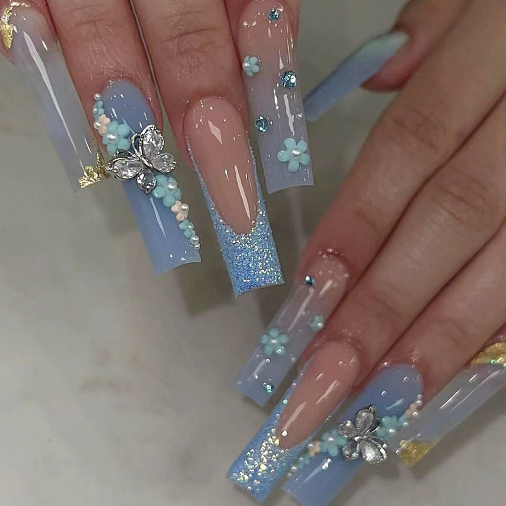 Decorative Floral and Gem-Accented Press-On Nails Kalsten