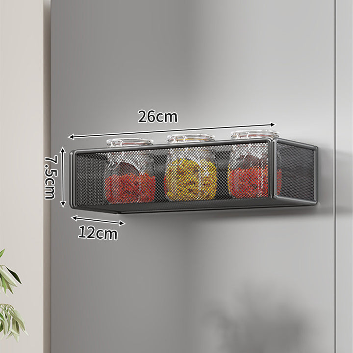 Wall-Mounted Mesh Floating Storage Shelf for Pantry Bathroom and Kitchen