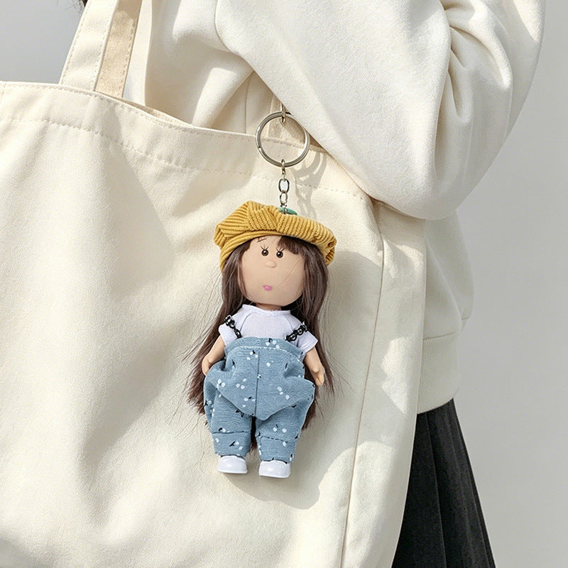 Hooded Doll Bag Charm Keychain with Denim Outfit & Loop Strap Kalsten