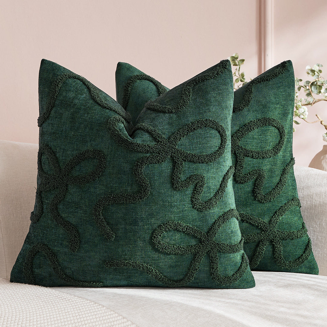 Square Textured Loop-Appliqué Linen-Blend Accent Pillow Cover