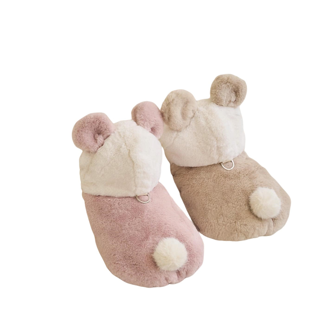 Plush Hooded Dog Jacket with Decorative Ears and Back D-Ring