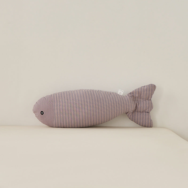 Decorative fish cuddle pillow made of textured cotton blend