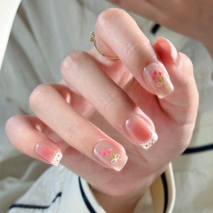 Artistic Almond-Shaped Press-On Nails with Floral Design Kalsten