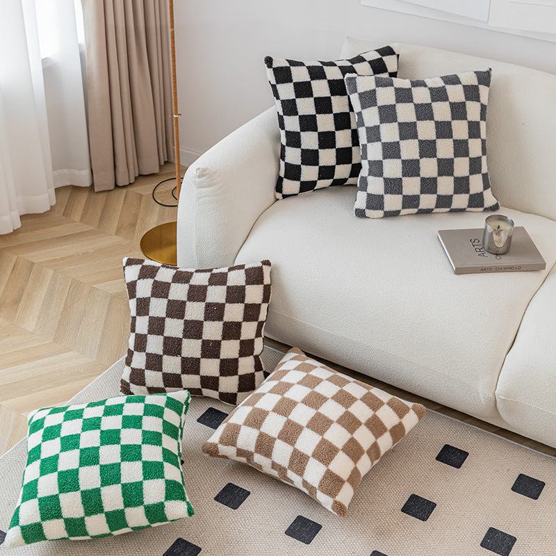 Plush Checkered Sherpa Accent Pillow Cushion