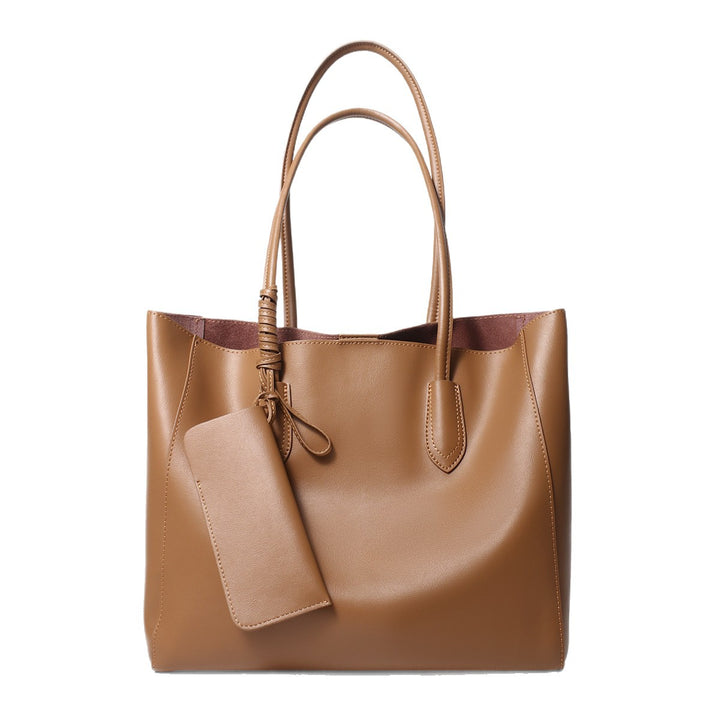Leather Structured Tote Bag with Detachable Pouch