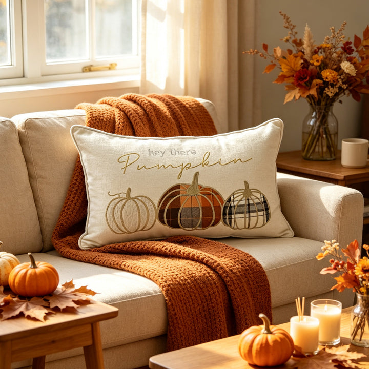 Embroidered Autumn Pumpkin Decorative Throw Pillow