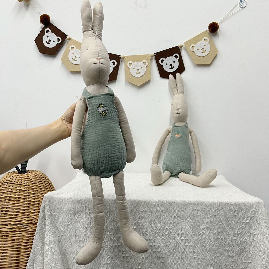 Oversized Linen-Blend Long-Leg Bunny Doll with Embroidered Muslin Romper