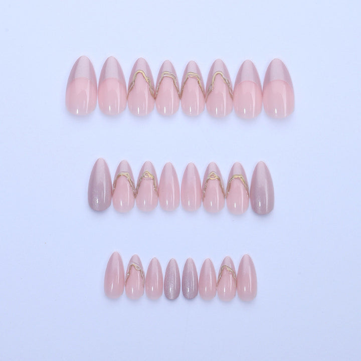 Elegant Stiletto Press-On Nail Set with 3D Gold Accents