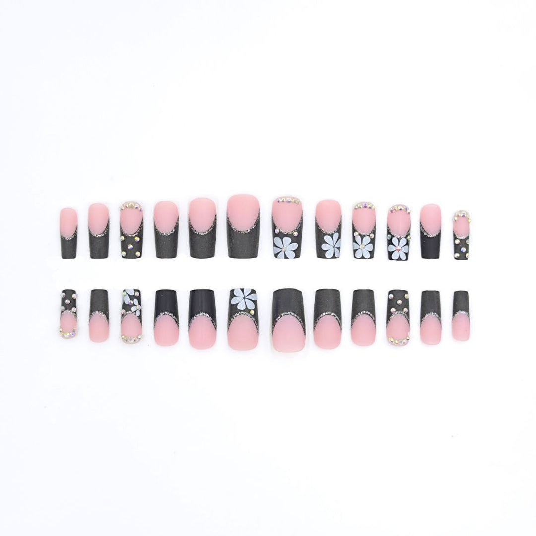 Glamorous Floral and Rhinestone Nail Art Set