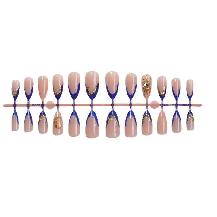 Premium Decorative Press-On Nail Set with Gold and Blue Accent Designs Kalsten