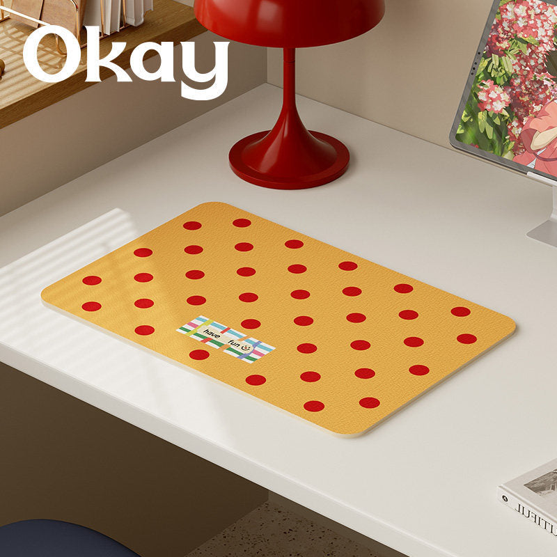 Oversized Eco-Leather Desk Mat with Non-Slip Base and Retro Grid Print