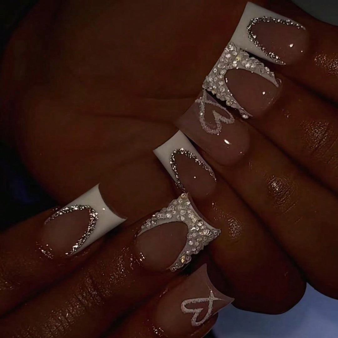 Decorative Rhinestone and Heart Design Press-On Nails Kalsten