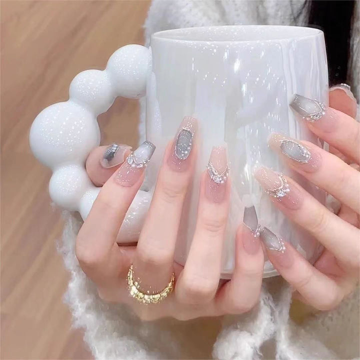 Artistic Jewel-Embellished Acrylic Nail Extensions
