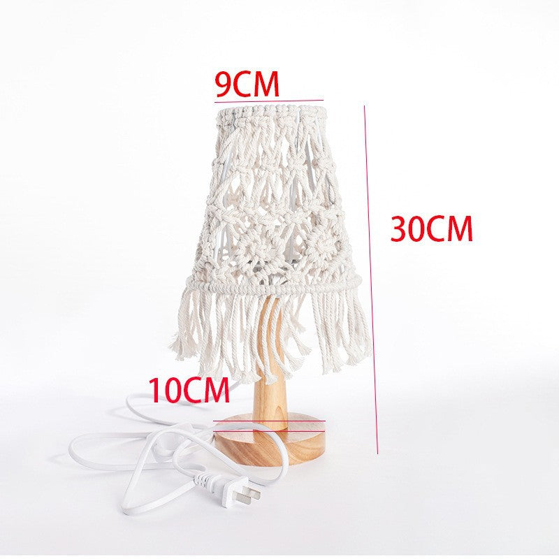 Macramé Table Lamp with Natural Wooden Base Kalsten
