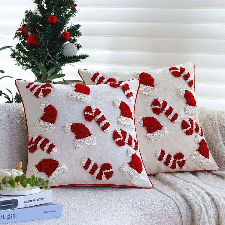 Square cushion cover with hand-tufted candy appliqués made of cotton-linen blend Kalsten