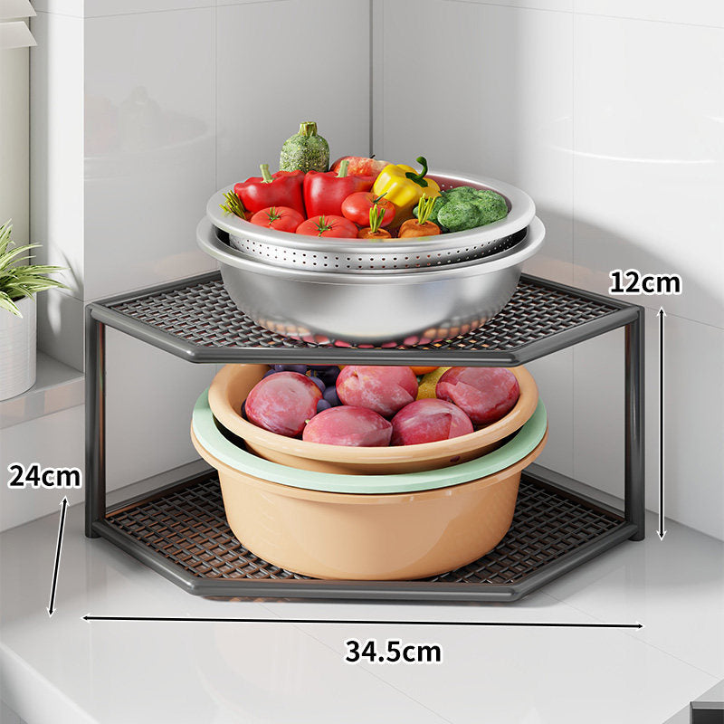 Corner Three-Tier Metal Mesh Kitchen Countertop Organizer