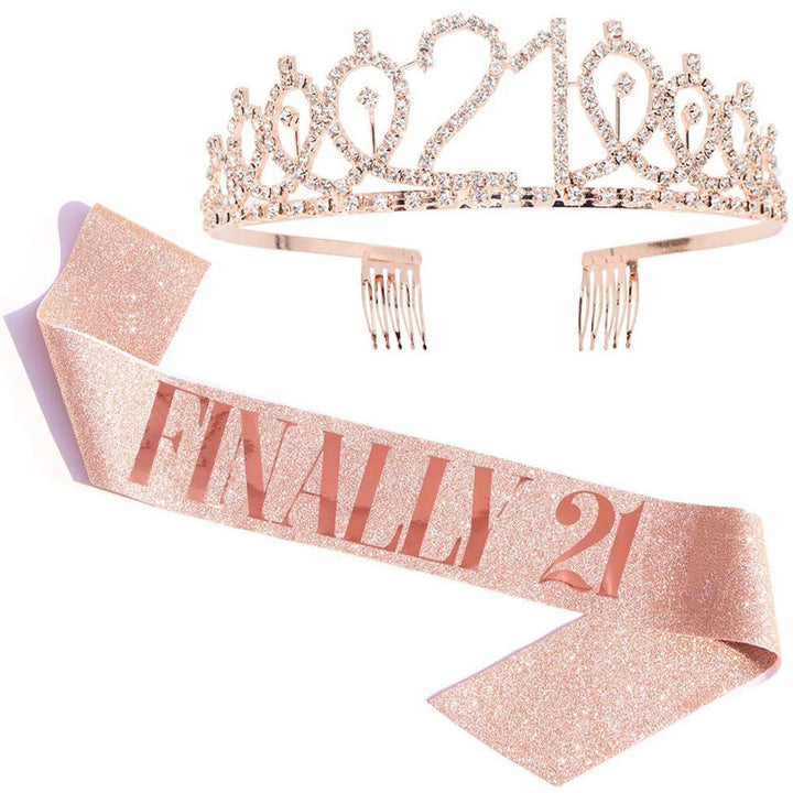 Girl Glittering Birthday Crown and Sash Set Kalsten