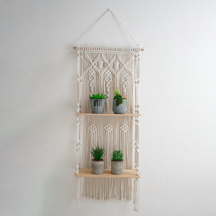 Macramé Wall Shelf with Natural Wood Accents Kalsten