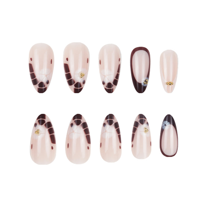 Artistic Stiletto Press-On Nail Set with Unique Floral Design Kalsten