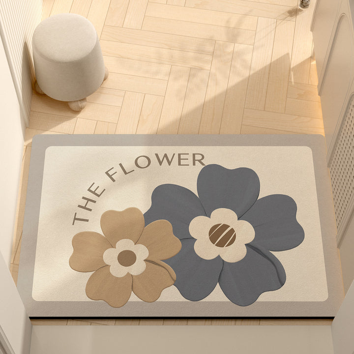 Whimsical Floral Motif Memory Foam Bath Mat