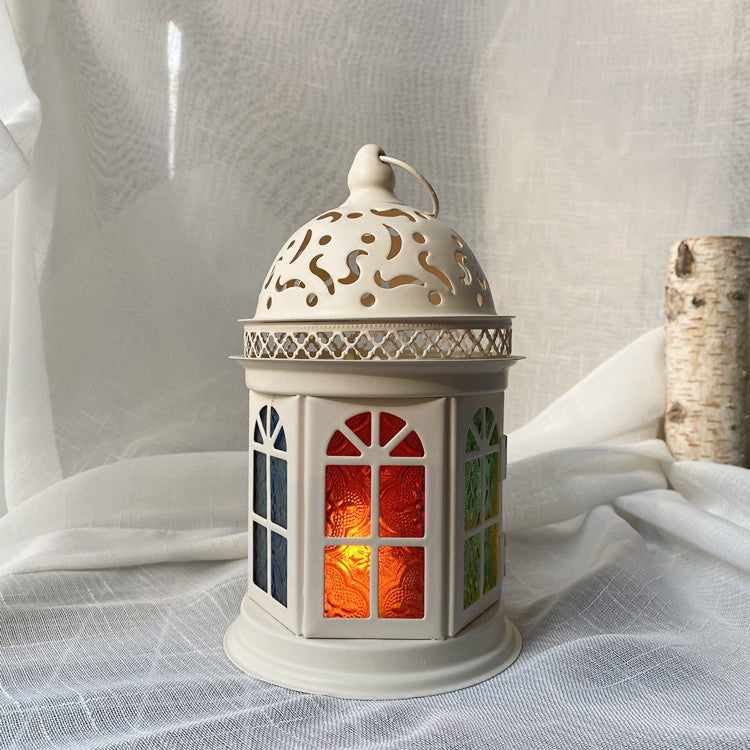 Ornate Metal Stained-Glass Tea Light Lantern Kalsten