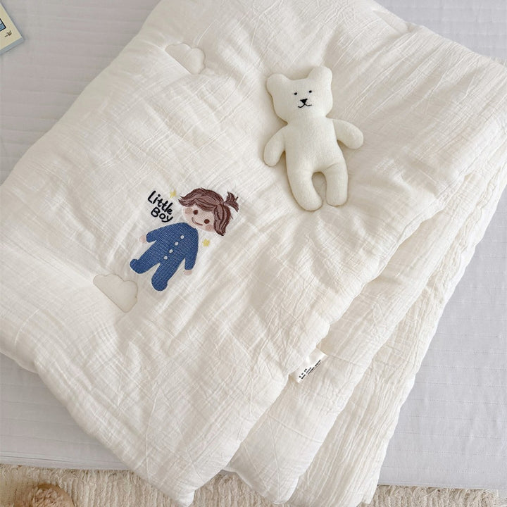 Baby cotton muslin cuddle blanket with embroidered girl motif