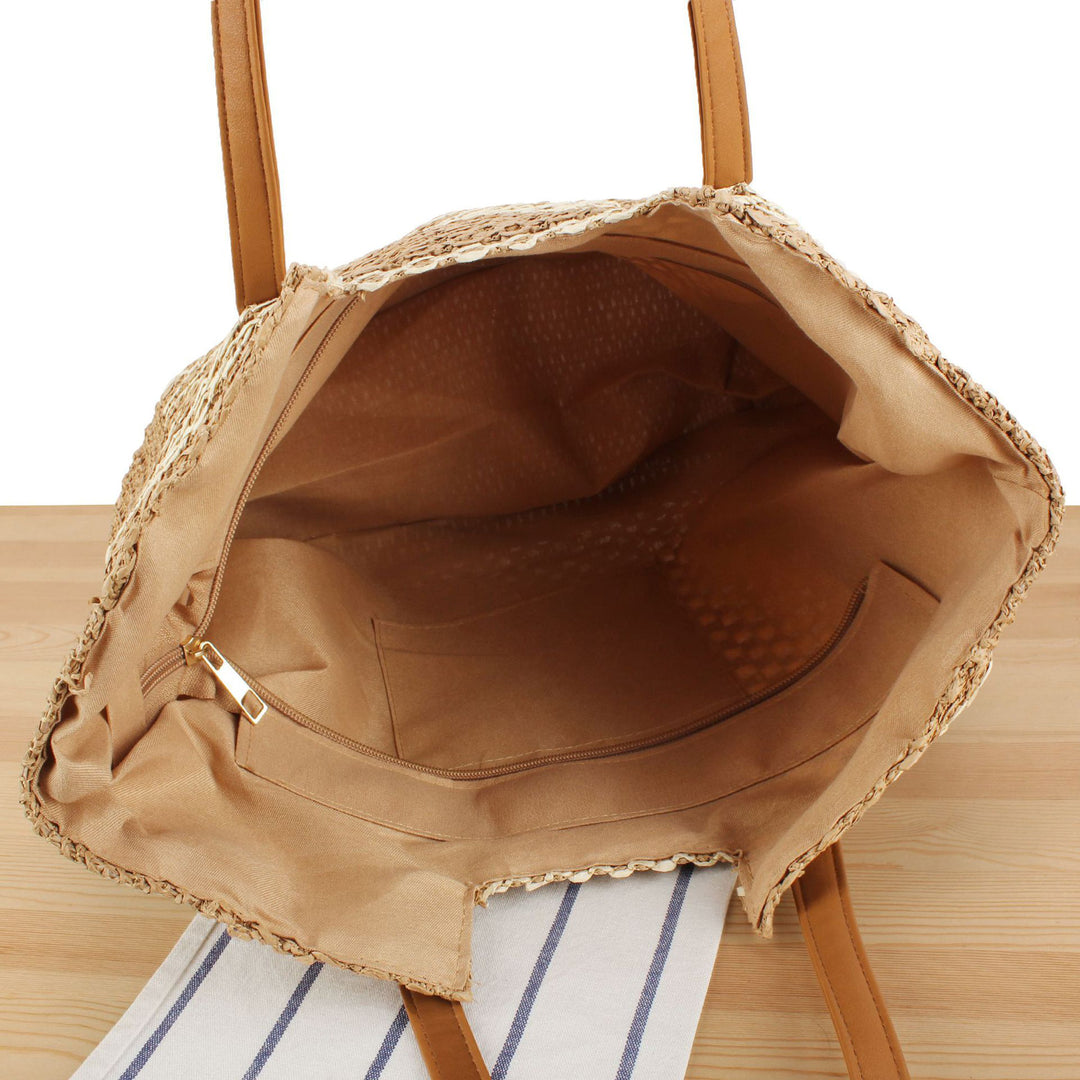 Woven beach bag with leather handles Kalsten