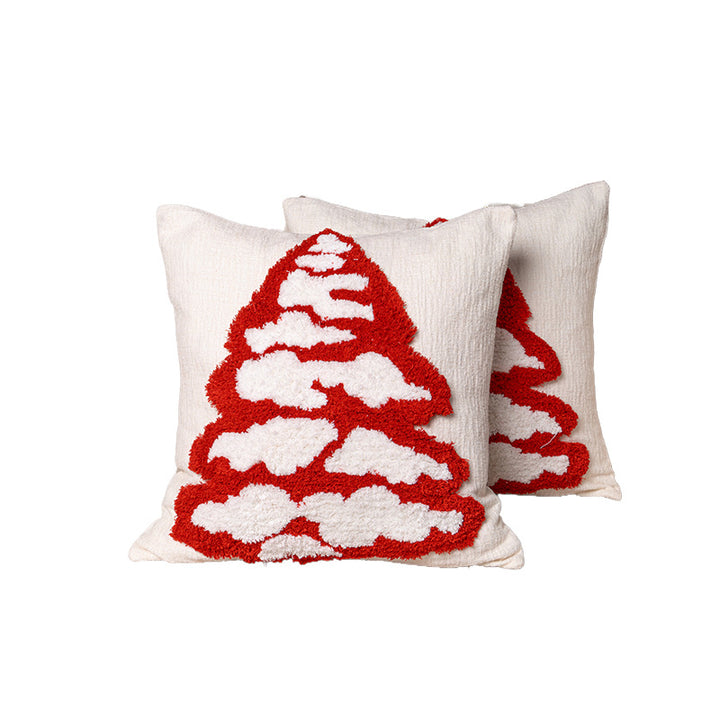 Holiday Tufted Chenille Square Throw Pillow with Raised Tree Motif and Hidden Zipper