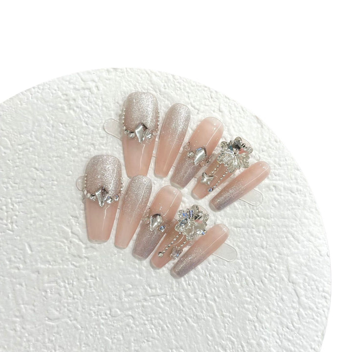 Rhinestone-Embellished Press-On Nail Art Set