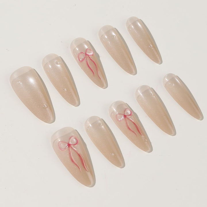 Elegant Stiletto Press-On Nail Set with Bow Accents Kalsten